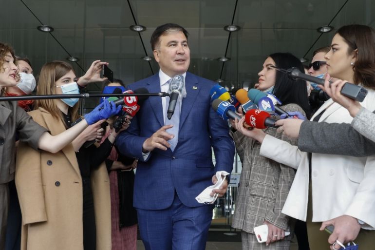 Georgian former President Saakashvili meets with journalists in Kiev