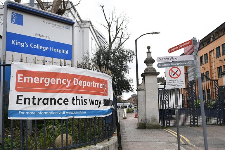 epa08303686 A view of the NHS Emergency Department entrance at Kings College hospital in London, Britain, 18 March 2020. British Prime Minister Johnson has called upon the British public to avoid all