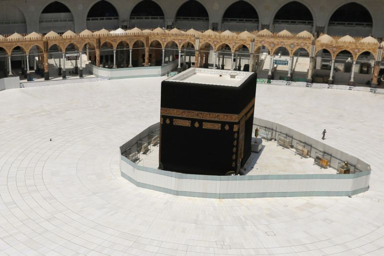 General view of Kaaba at the Grand Mosque which is almost empty of worshippers, after Saudi authority suspended umrah amid the fear of coronavirus outbreak, at Muslim holy city of Mecca