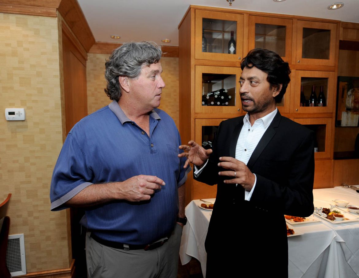 TORONTO, ON - SEPTEMBER 08: Co-President of Sony Pictures Classics Tom Bernard and actor Irrfan Khan attend the "The Lunchbox" Premiere during the 2013 Toronto International Film Festival at Roy Thoms