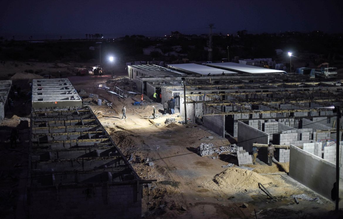 Construction last month of the quarantine hospital being used to isolate those suspected of being infected with COVID-19 after coming back to Gaza.