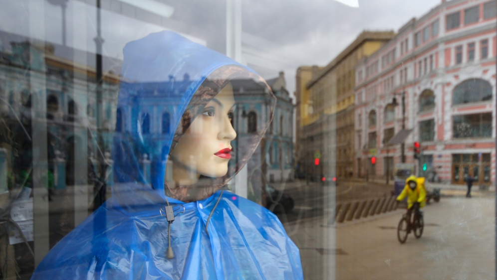 A view shows a mannequin inside a shop window in Moscow