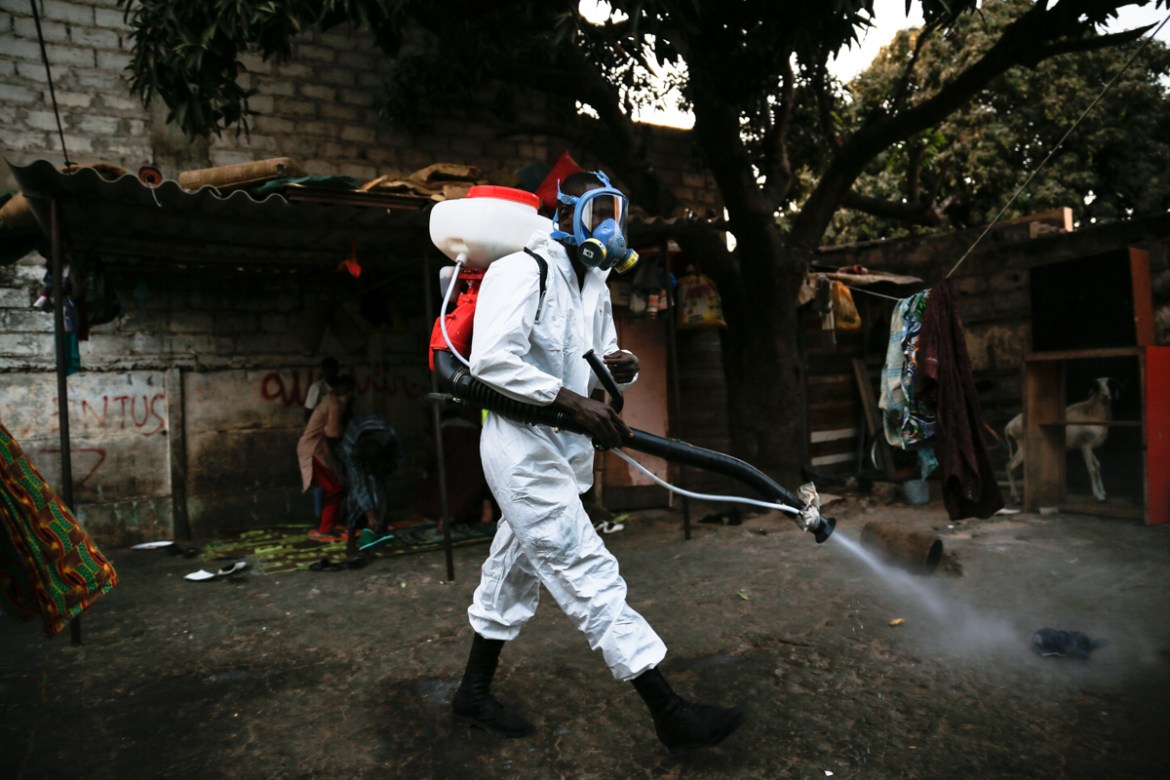A daara or Qur’anic school for children gets disinfected at the end of the day in the Sicap-Liberté neighborhood of Dakar, Senegal. Unregulated daaras are at high risk of spreading coronavirus as they