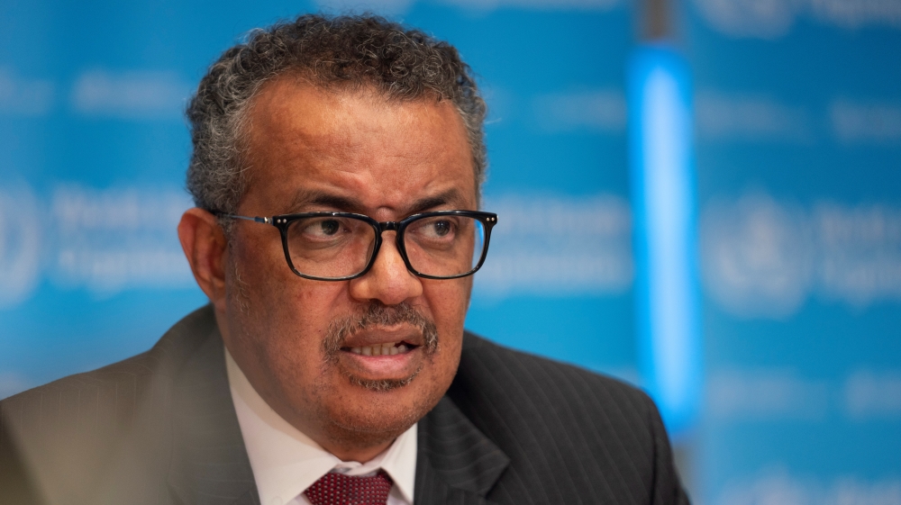 Director-General of WHO Tedros attends news conference in Geneva