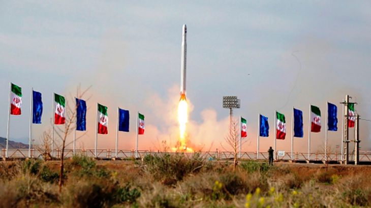 In this photo released Wednesday, April 22, 2020, by Sepahnews, an Iranian rocket carrying a satellite is launched from an undisclosed site believed to be in Iran''s Semnan province. Iran''s Revolutiona