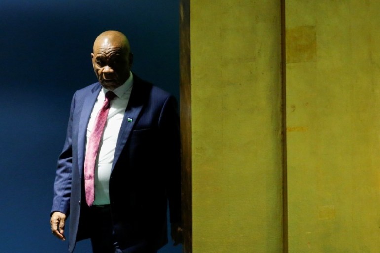 Lesotho''s Prime Minister Thomas Motsoahae Thabane arrives to address the 73rd session of the United Nations General Assembly at the U.N. headquarters in New York, U.S., September 28, 2018.