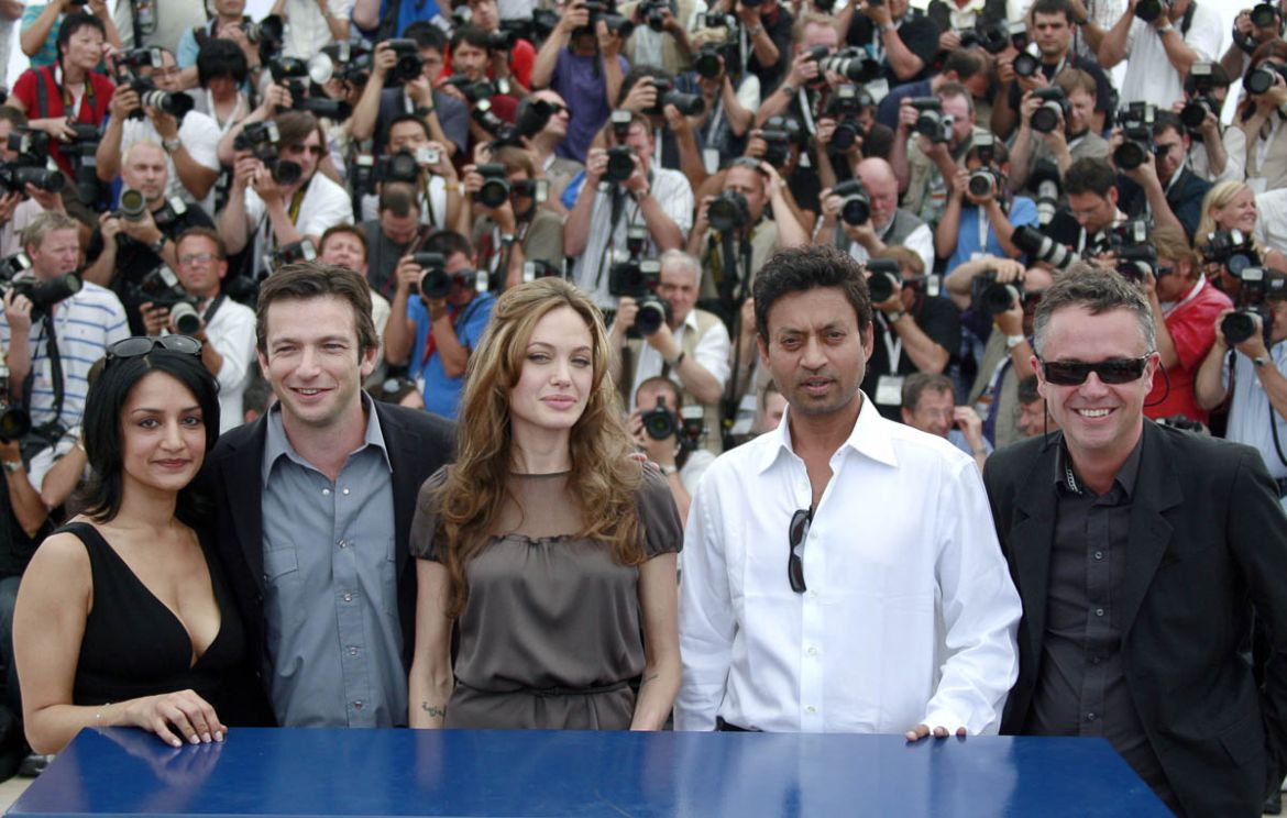 (From L) British actress Archie Panjabi, US actor Dan Futterman, US actress Angelina Jolie, Indian actor Irfan Khan and British director Michael Winterbottom pose 21 May 2007 during a photocall for th