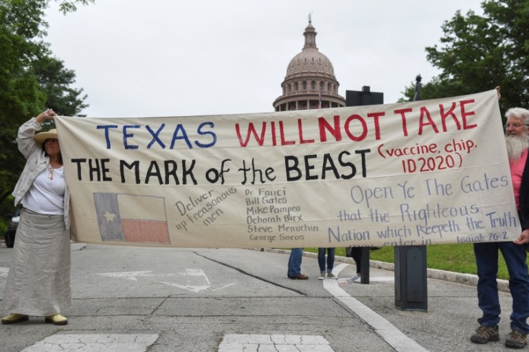 Protesters against the state''s extended stay-at-home order demonstrate in Austin