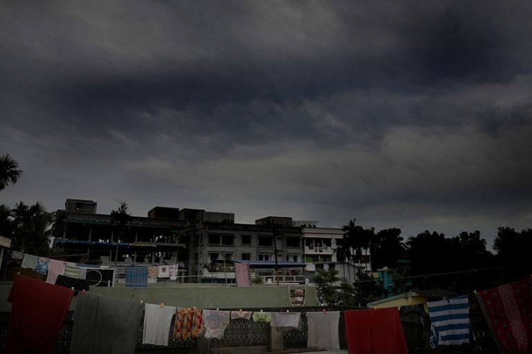 epa08431146 Dense rain clouds gather in the sky as Cyclone Amphan gathers strength in the Bay of Bengal; in Kolkata, India, 19 May 2020. The Odisha government and Bengal government are considering the