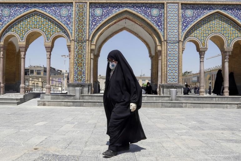 An Iranian woman visits the Shah Abdol-Azim shrine in the capital Tehran on May 25, 2020, following the reopening of major Shiite shrines across the Islamic republic, more than two months after they w