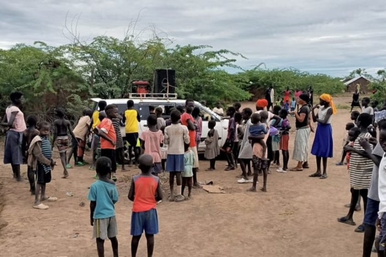 A van drives through the Kakuma refugee camps, broadcasting multilingual messages about the coronavirus (credit: Capital Juba studios)