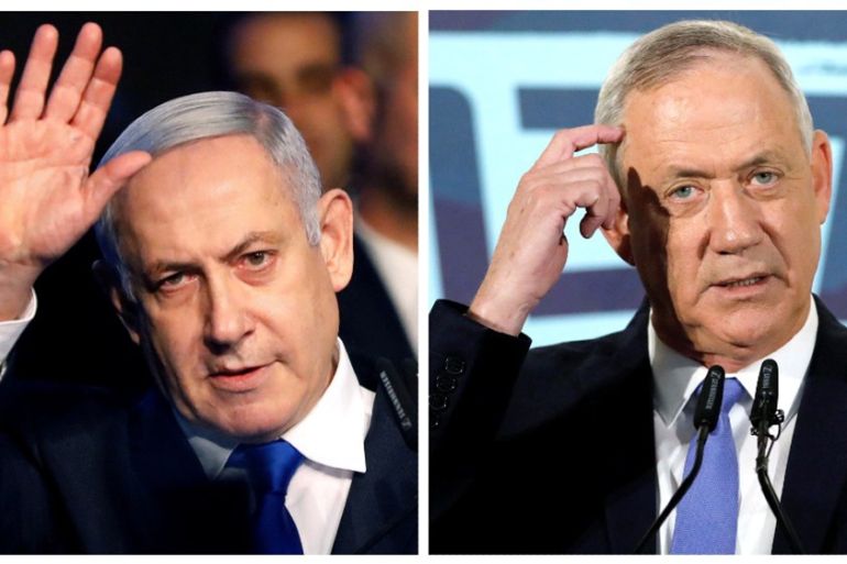 A combination picture shows Israeli Prime Minister Benjamin Netanyahu in Tel Aviv, Israel November 17, 2019, and leader of Blue and White party Benny Gantz in Tel Aviv, Israel November 20, 2019. REUTE