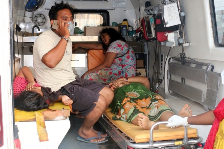 People affected by a gas leak at the LG Polymers Plant are transported in a ambulance in Visakhapatnam, India, May 7, 2020. REUTERS/R Narendra