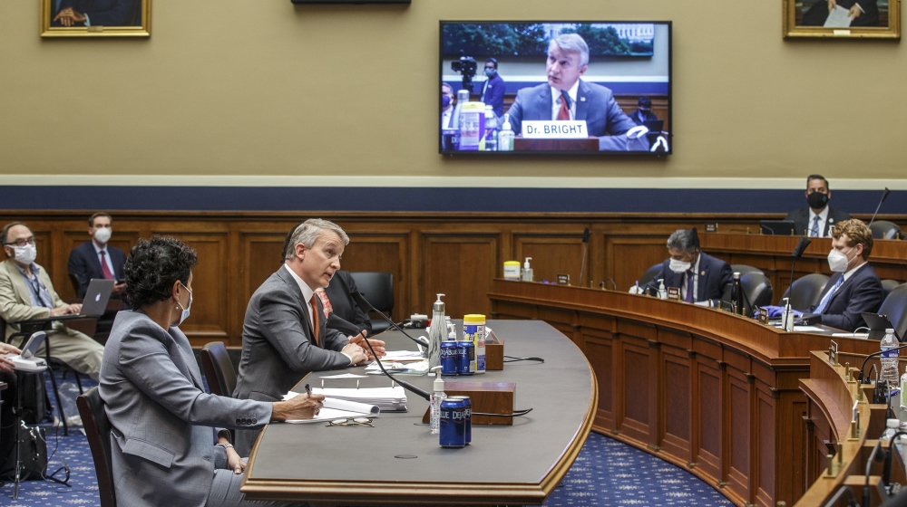 Dr. Rick Bright testifies before the House Energy and Commerce Subcommittee on Health on May 14, 2019, in Washington, DC. Bright filed a whistleblower complaint after he was removed in April 2020 from