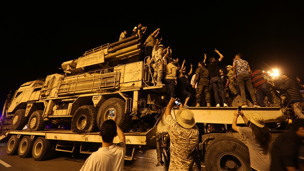 TRIPOLI, LIBYA - MAY 20: Libyan people gather at Martyrs Square to inspect Russian-made Pantsir-type air defense system used by warlord Khalifa Haftar's militias, after it destroyed by Libyan Army, in