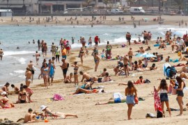 Overview of the Las Canteras beach as some Spanish provinces are allowed to ease lockdown restrictions during phase two, on the island of Gran Canaria