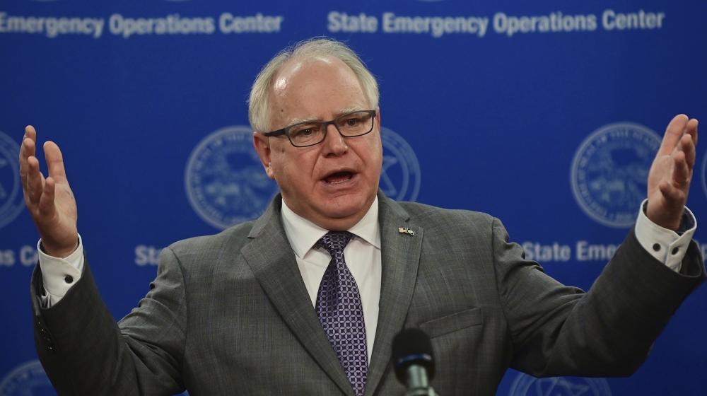 Minnesota Gov. Tim Walz gestures while talking about the state's response to the coronavirus pandemic, during a news conference in St. Paul, Minn., Wednesday, May 27, 2020. (John Autey/Pioneer Press v