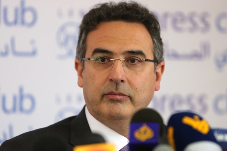Alain Bifani attends a news conference in Beirut