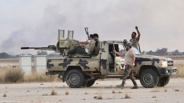 TRIPOLI, LIBYA - JUNE 03: Members of Libyan army celebrate after recapturing Tripoli airport from warlord Khalifa Haftar''s militias in Tripoli, Libya on June 03, 2020. ( Hazem Turkia - Anadolu Agency