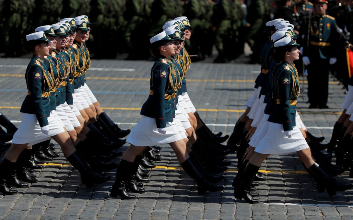Russian servicewomen march during the Victory Day Parade in Red Square in Moscow, Russia June 24, 2020. The military parade, marking the 75th anniversary of the victory over Nazi Germany in World War