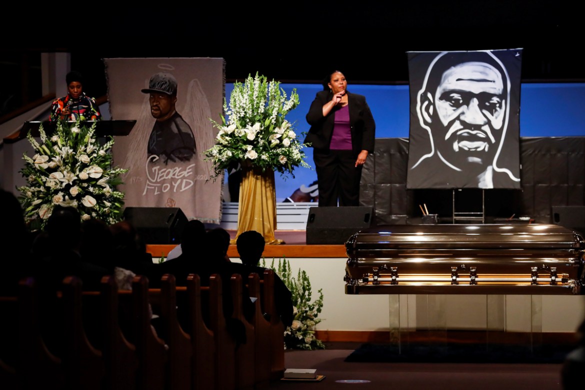 Ivy McGregor reads a resolution during the funeral for George Floyd on Tuesday, June 9, 2020, at The Fountain of Praise church in Houston. Floyd died after being restrained by Minneapolis Police offic