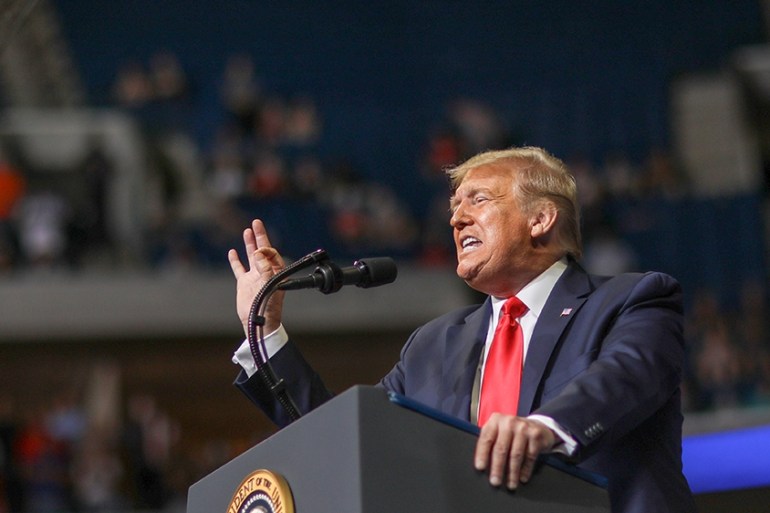 U.S. President Donald Trump speaks during his first re-election campaign rally in several months in the midst of the coronavirus disease (COVID-19) outbreak, at the BOK Center in Tulsa, Oklahoma, U.S.