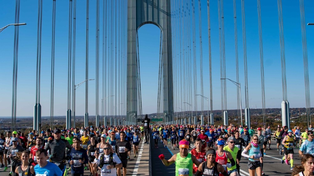 Nov 3, 2019; New York, NY, USA; Runners cross the Verrazzano bridge during the 2019 TCS New York City Marathon in New York, NY. Mandatory Credit: John Jones-USA TODAY Sports