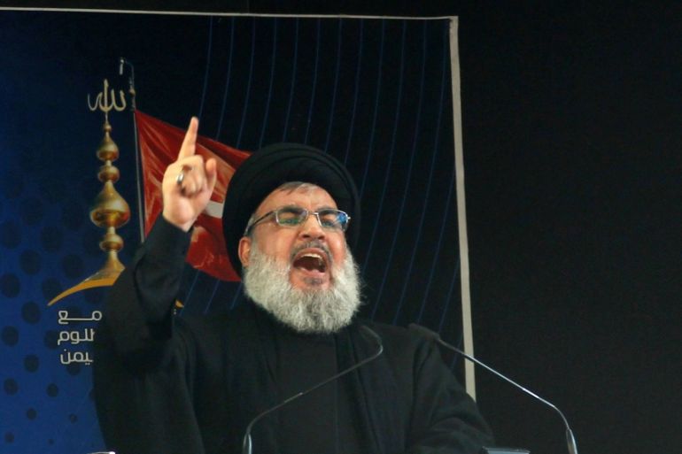 Lebanon''s Hezbollah leader Sayyed Hassan Nasrallah addresses his supporters during a public appearance at a religious procession to mark Ashura in Beirut''s southern suburbs, Lebanon October 12, 2016.