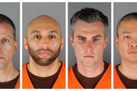 Derek Chauvin, J Alexander Kueng, Thomas Lane and Tou Thao, the four police officers charged with violating George Floyd&#39;s civil rights [File: Hennepin County Sheriff&#39;s Office/via AP Photo]