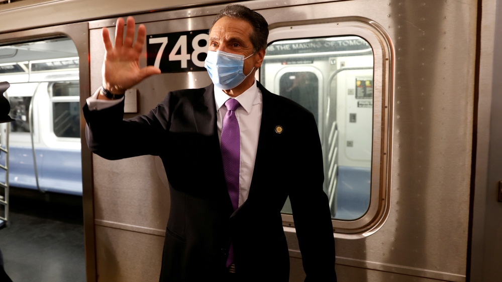 New York Governor Cuomo rides subway in Manhattan on first day of phase one reopening in New York City