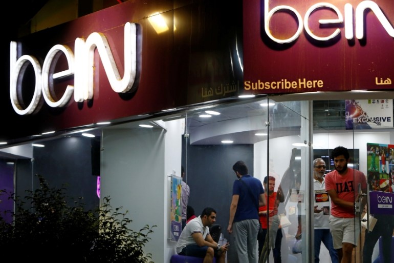 Egyptian clients wait at one of the outlets of Qatari-funded beIN Sports channel in Cairo