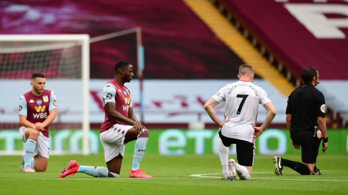 English Premier League Players Take A Knee As Season Resumes Football Al Jazeera