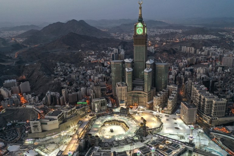 This picture taken on May 24, 2020 during the early hours of Eid al-Fitr, the Muslim holiday which starts at the conclusion of the holy fasting month of Ramadan, shows an aerial view of Saudi Arabia''s