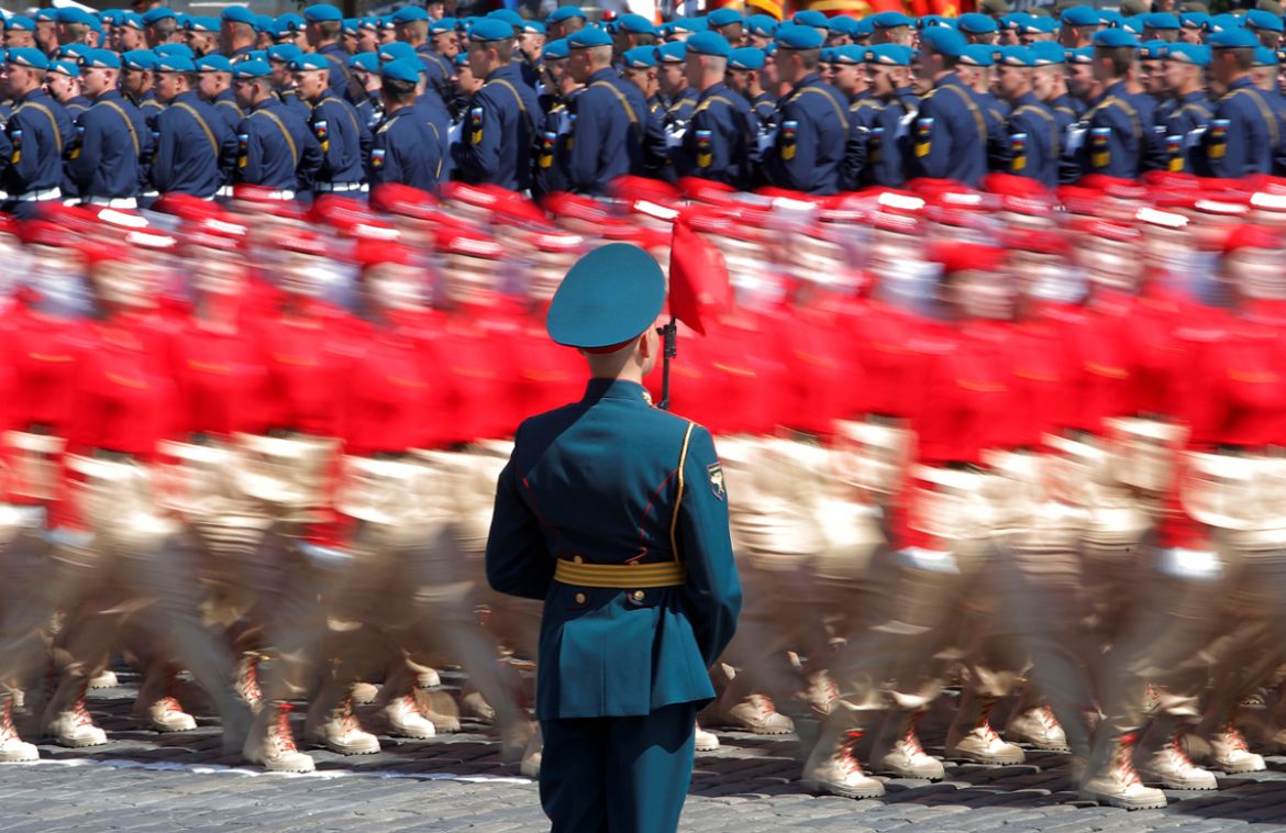 Members of Youth Army movement march during the Victory Day Parade in Red Square in Moscow, Russia June 24, 2020. The military parade, marking the 75th anniversary of the victory over Nazi Germany in