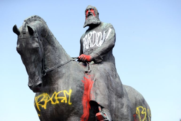 Statue of Belgian King Leopold II defaced in Brussels
