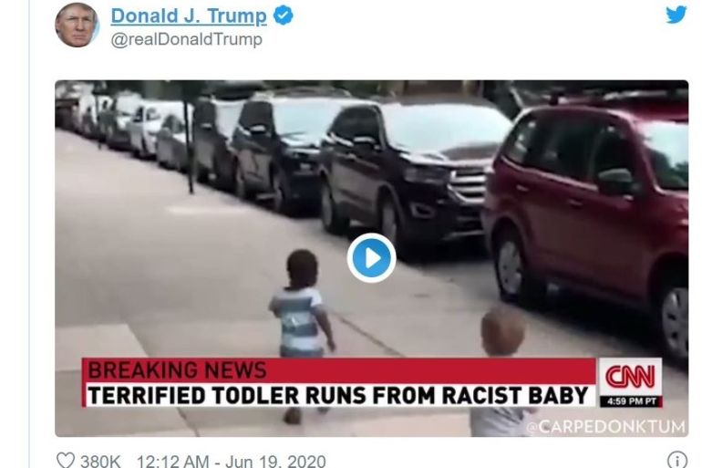 Trump tweet racist baby video