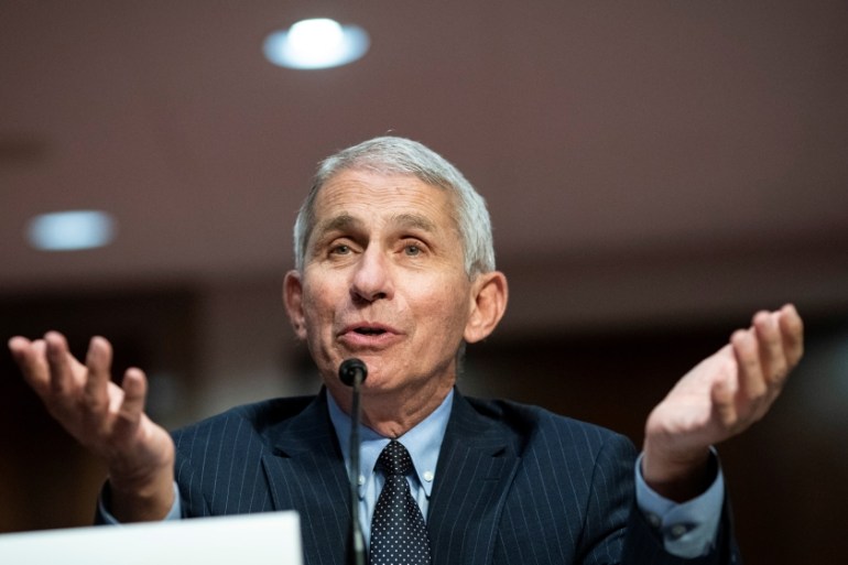 Anthony Fauci, director of the National Institute of Allergy and Infectious Diseases, speaks during a Senate Health, Education, Labor and Pensions Committee hearing on efforts to get back to work and