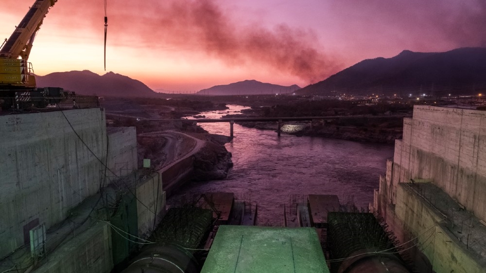 FILES) This file photo taken on December 26, 2019 shows a general view of the Blue Nile river as it passes through the Grand Ethiopian Renaissance Dam (GERD), near Guba in Ethiopia.