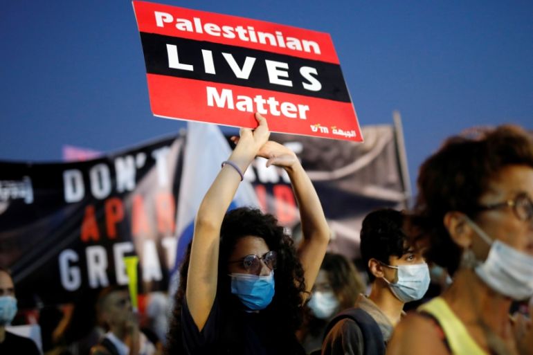 Protest against Israeli PM Netanyahu''s plan to annex parts of West Bank, in Tel Aviv