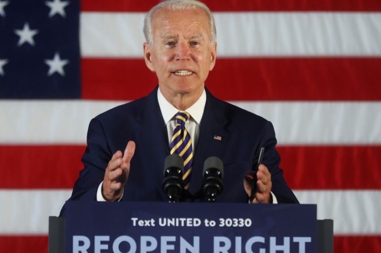 Democratic U.S. presidential candidate Biden speaks during campaign event in Darby, Pennsylvania