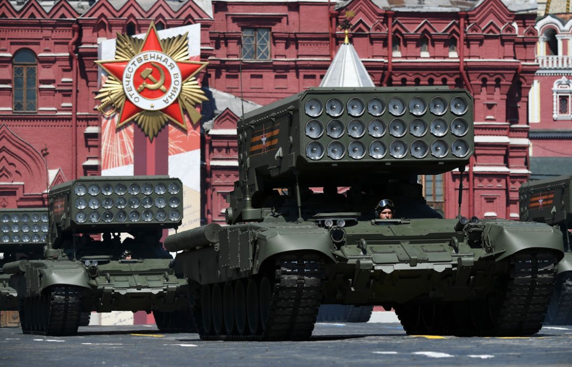 Russian TOS-1A multiple rocket launchers drive during the Victory Day Parade in Red Square in Moscow, Russia, June 24, 2020. The military parade, marking the 75th anniversary of the victory over Nazi