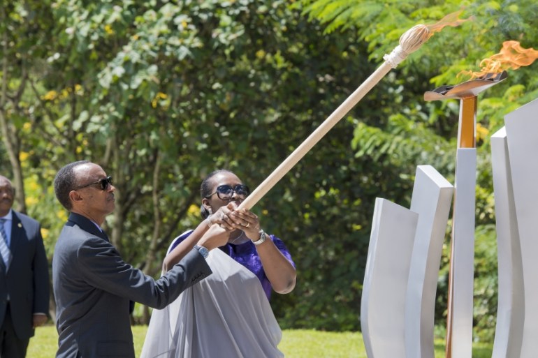 Rwandan President Kagame lights the flame of remembrance