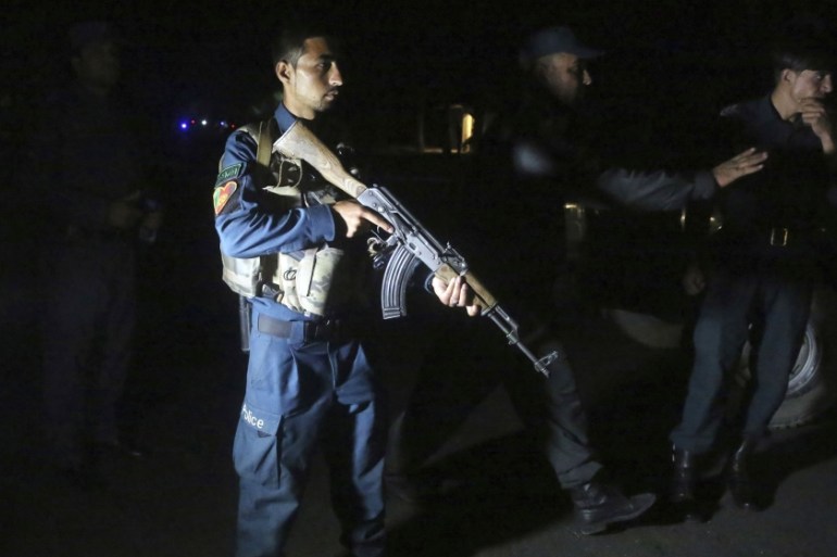 Afghan police arrive at the site of a bombing in a mosque in Kabul, Afghanistan, Tuesday, June 2, 2020. Tariq Arian, spokesman for the Afghan interior ministry says the the attack has taken place insi