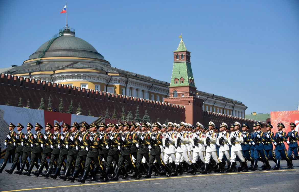 Soldiers from China''s People''s Liberation Army march on Red Square during a military parade, which marks the 75th anniversary of the Soviet victory over Nazi Germany in World War Two, in Moscow on Jun