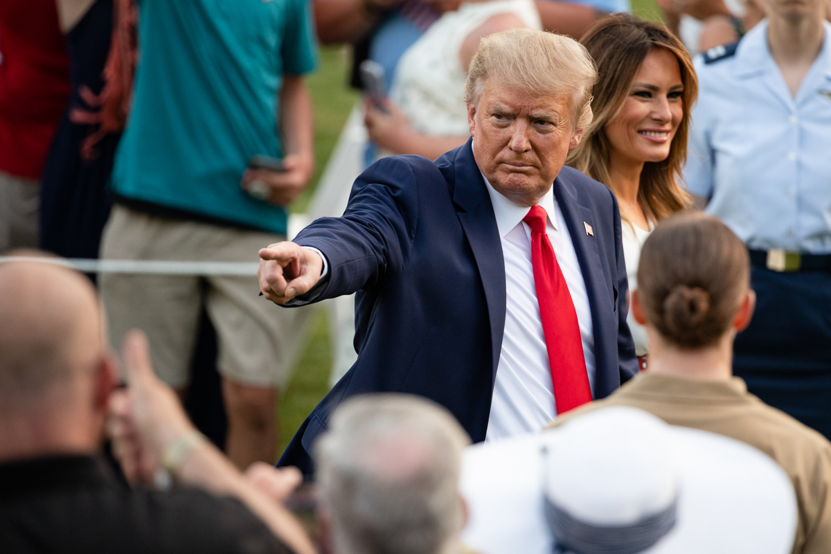 epa08528272 US President Donald Trump and First Lady Melania Trump attend the Fourth of July 'Salute to America' event in Washington, D.C., USA, 04 July 2020. Trump pushed forward with his planned Fou