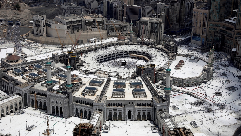 An aerial view of Kaaba at the Grand mosque in the holy city of Mecca