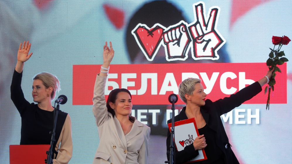Presidential candidate Svetlana Tikhanouskaya attends an election campaign rally in Minsk