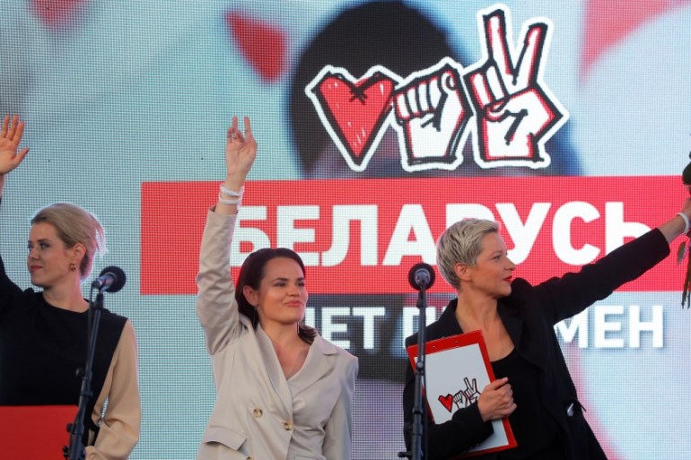 Presidential candidate Svetlana Tikhanouskaya attends an election campaign rally in Minsk