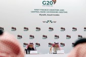 Saudi Minister of Finance Mohammed al-Jadaan speaks during a media conference on the sidelines of a G20 meeting in Riyadh, Saudi Arabia on February 23, 2020 [File: Reuters/Ahmed Yosri]
