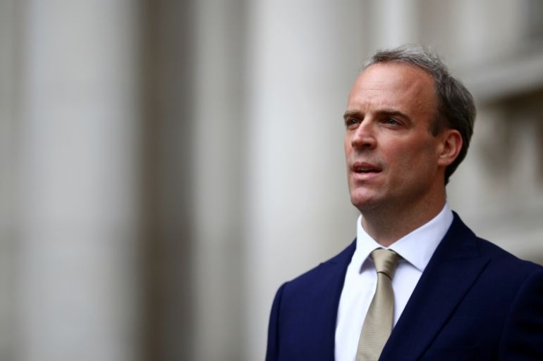 Britain''s Foreign Secretary Dominic Raab makes a statement on Hong Kong''s national security legislation in London